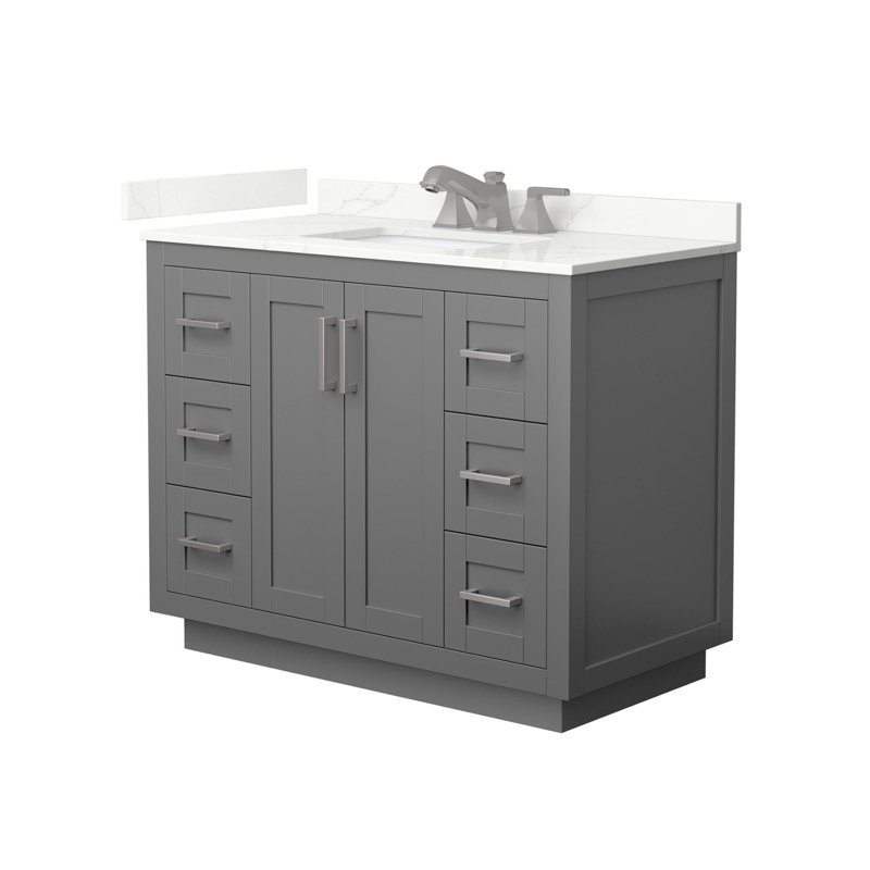 Miranda 42" Freestanding Single Bathroom Vanity with Quartz Top, Giotto Quartz, Dark Gray, Brushed Nickel