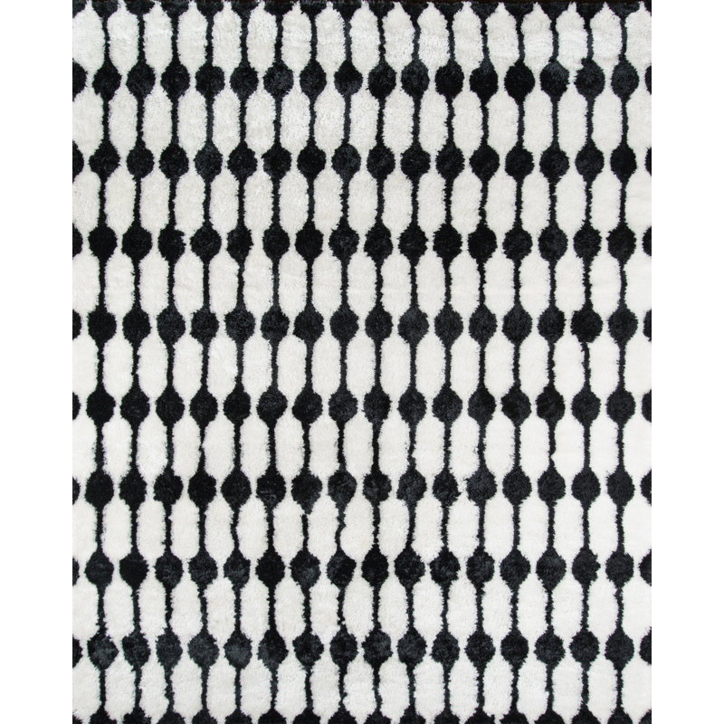 Geometric Handmade Black/Ivory Area Rug, Rectangle 7'6" x 9'6"
