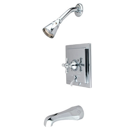 Robinet de douche à baignoire avec poignées en croix buckingham, Nickel brossé