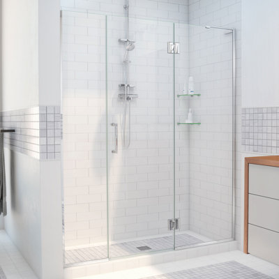 DreamLine Unidoor-X 67.5 - 68 inch W x 72 inch H Frameless Hinged Shower Door in Chrome - Right Wall Installation