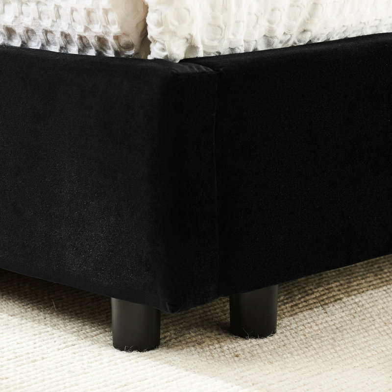 Lit double confortable avec base stable et revêtement en velours noir pour la structure du salon de la chambre