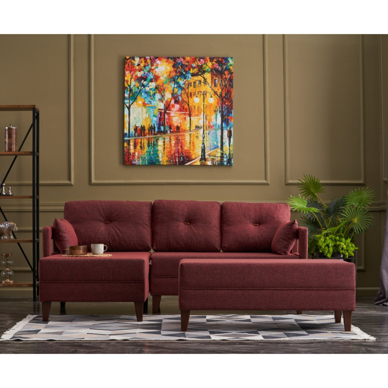 Canapé-lit et chaise longue de 59 po Zeb, 100 % polyester rouge bordeaux, Accoudoir à gauche (vu de face)