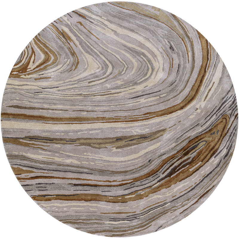 Samantha Abstract Handmade Tufted Brown/Gray Area Rug, Round 6'