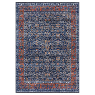 Area Rug Washable  Area Rug for Living Room, Vintage Floral Rug Low Pile, Non-Slip, mark Resistant Carpet for Living Room, Bedroom, Dining Room, Home Office