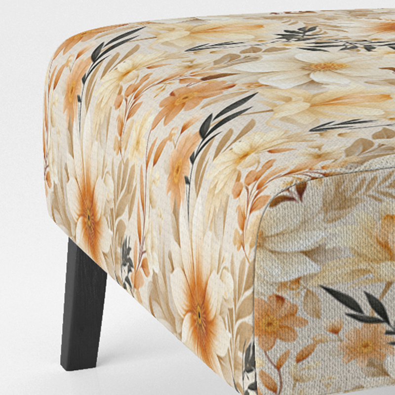 Fauteuil de chambre à accoudoirs rembourré doux doux brun chaud motif de fougères I