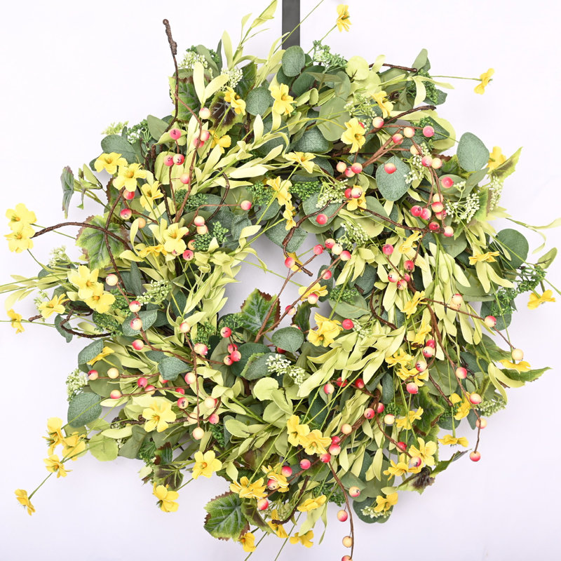 26" Spring Eucalyptus Daisy Berry Front Door Wreath