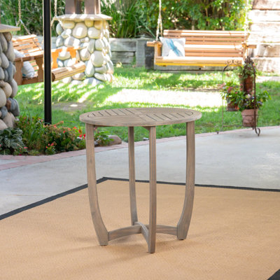 Rustic Style 27.5'' Grey Wood Table For Patio Decor With Convex Base