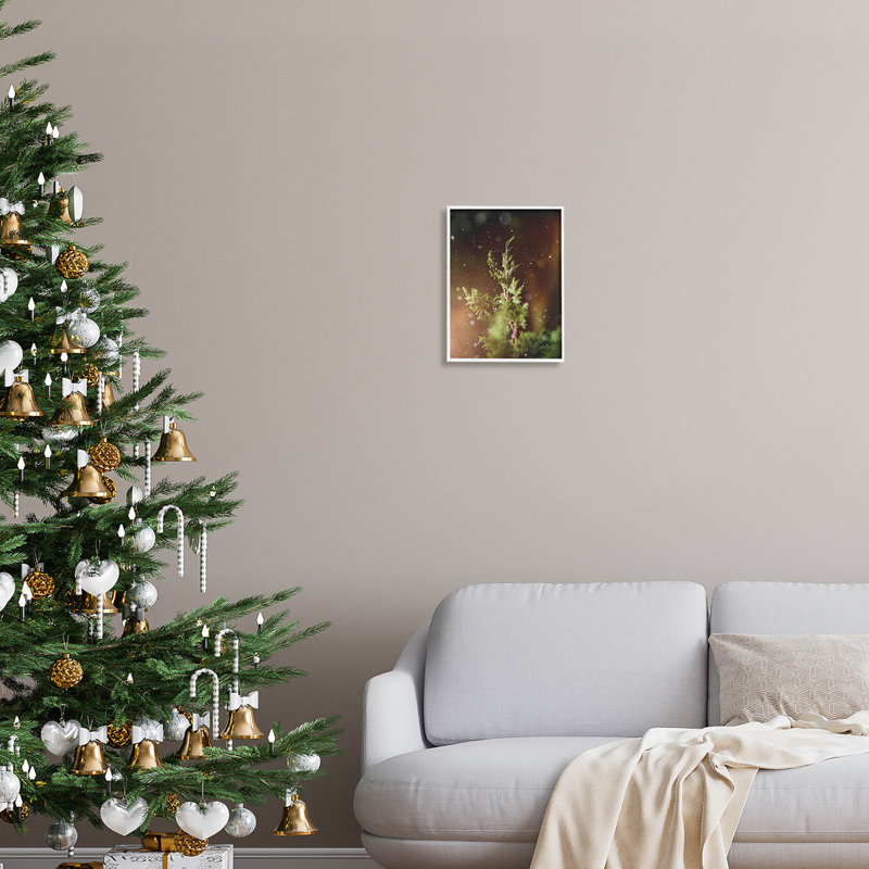 Hiver neige tombée nuit pin à-261, H 14 po x l 11 po x P 1,5 po, Giclée encadrée blanc bord de mer