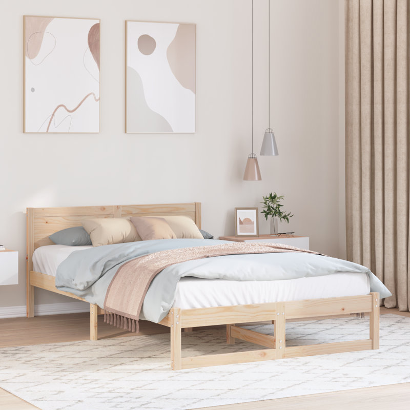 Bed Frame with Headboard Solid Pine Wood, 120 x 200cm, Natural