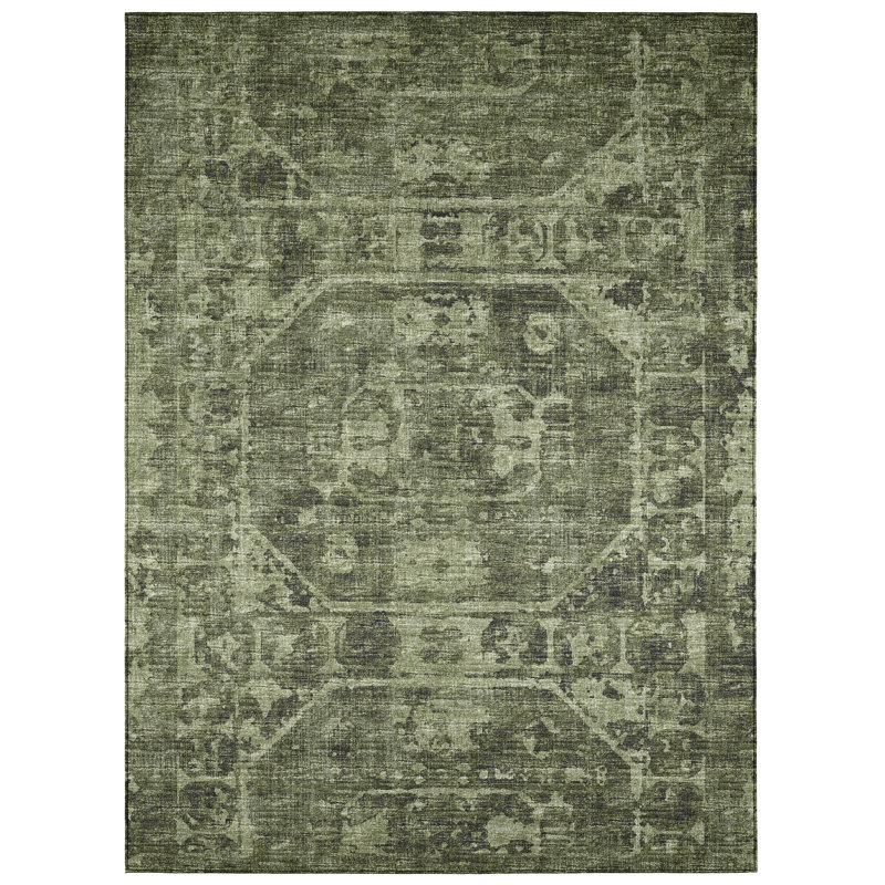 Tapis vert d'intérieur / extérieur en polyester tissé à la machine Fenwick, Rectangle 5 pi x 7 pi 6 po