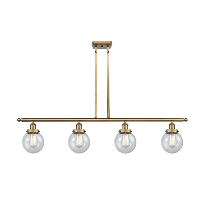 Luminaire suspendu linéaire à 4 lumières pour îlot de cuisine Chippewa, Grainé, Laiton brossé, DEL