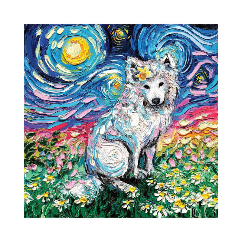Samoyed Night II by Aja Trier - Wrapped Canvas Painting, 93.98 cm H x 93.98 cm W x 1.91 cm D