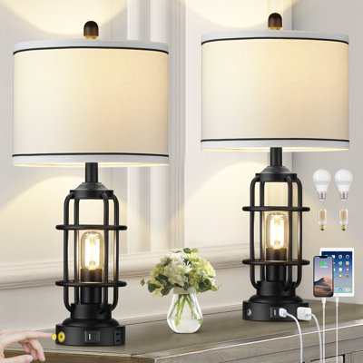 Teasia 26 in. Metal Table Lamp Set with USB, Type-C Port, and AC Outlet