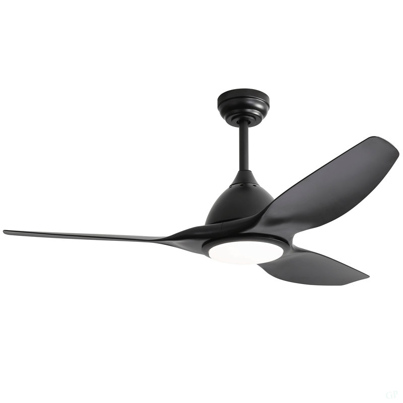 Ventilateur de plafond 52 pouces avec lumière et télécommande à 6 vitesses 3 pales de ventilateur en ABS noir pour patio Bredoom