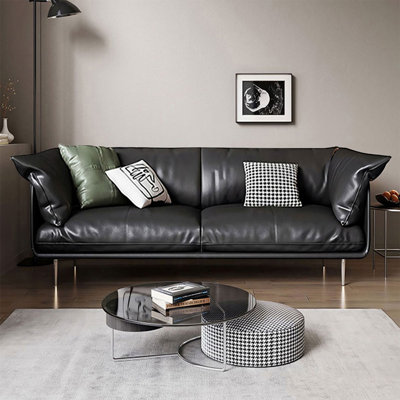 Black Genuine Leather Standard Sofa cushion Loveseat