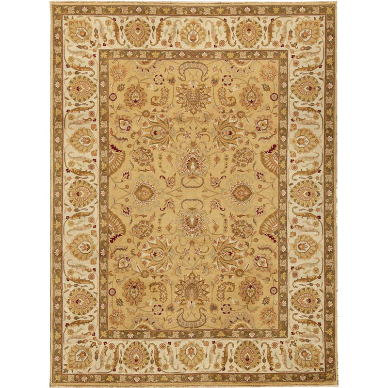 Tapis doré et ivoire de haute qualité noué à la main