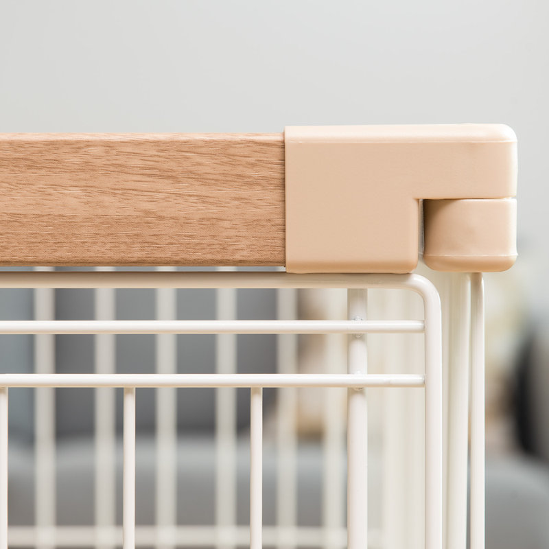 Medium Light Brown and White Metal Pet Playpen with Sliding Door