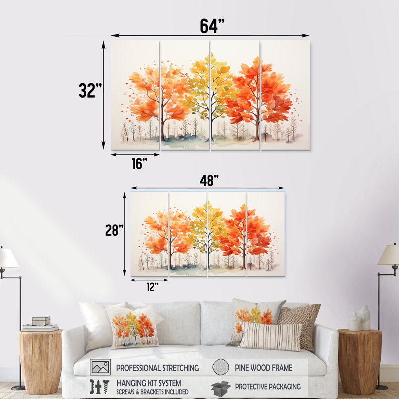 Jaune et orange, feuilles d'automne II - Érable, H 32 po x l 64 po