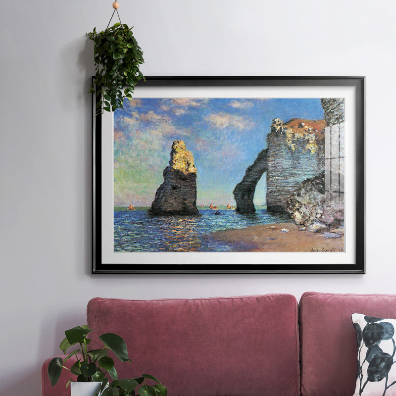 Les falaises rocheuses d'Étretat par Monet, Noir, H 30 po x l 44 po x P 1,5 po