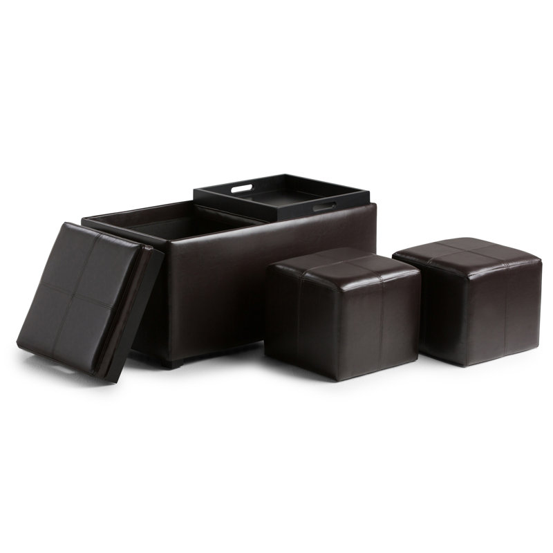 Brown Faux Leather 5-Piece Storage Ottoman Set