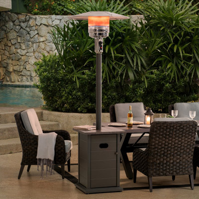 Sunjoy Patio Heater, 40,000 BTU Outdoor Patio Propane Heater with Side Table Design, Stainless Steel Burner, Safety Self Shut-Off System for Commercial & Residential