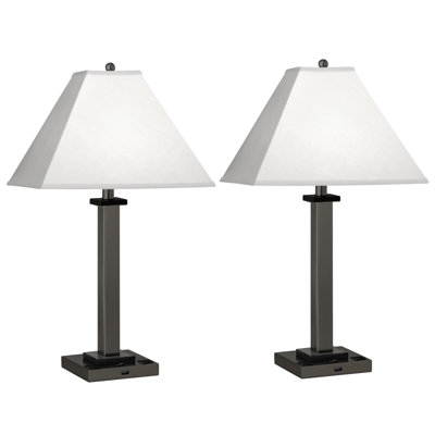 Ensemble de lampe de table de style carré en argent avec port USB et prise de 29 po