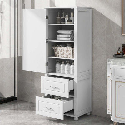 Freestanding Bathroom Storage Cabinet with Adjustable Shelves and Dual Drawers