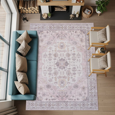 Tapis lavable rose Ketter 5 x 7