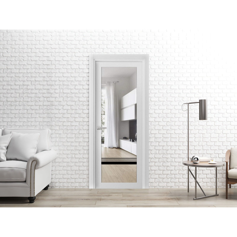 Porte française solide | Verre transparent en soie blanche Lucia 2666 | Poignée simple à panneau régulier | Portes de salle de bain robustes