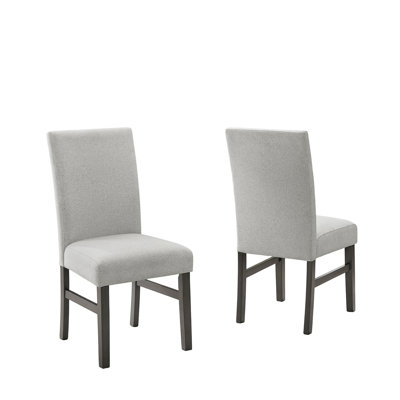 Dunsizer Set Of 2 Light Gray Fabric Parsons Dining Side Chairs With Gray Wood Legs