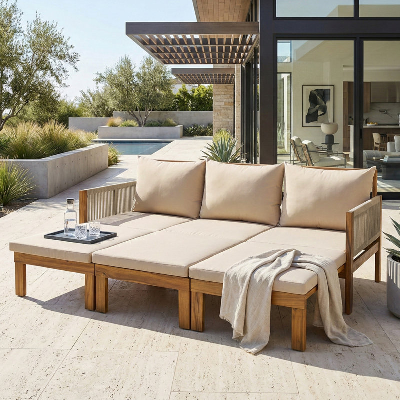 Canapé de patio convertible en bois avec coussin, Kaki