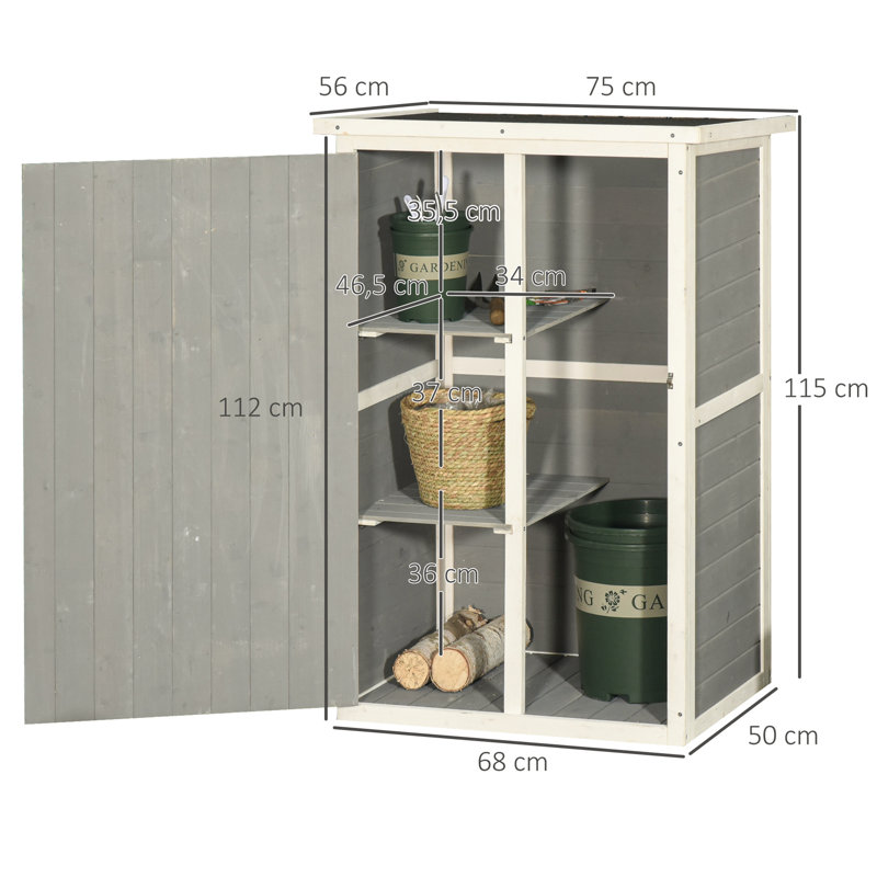 Bouzoun 2 ft. W x 2 ft. D Solid Wood Pent Tool Shed, Natural Wood/Grey