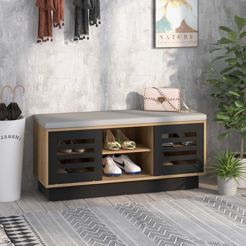 Upholstered Storage Bench, Grey/Brown