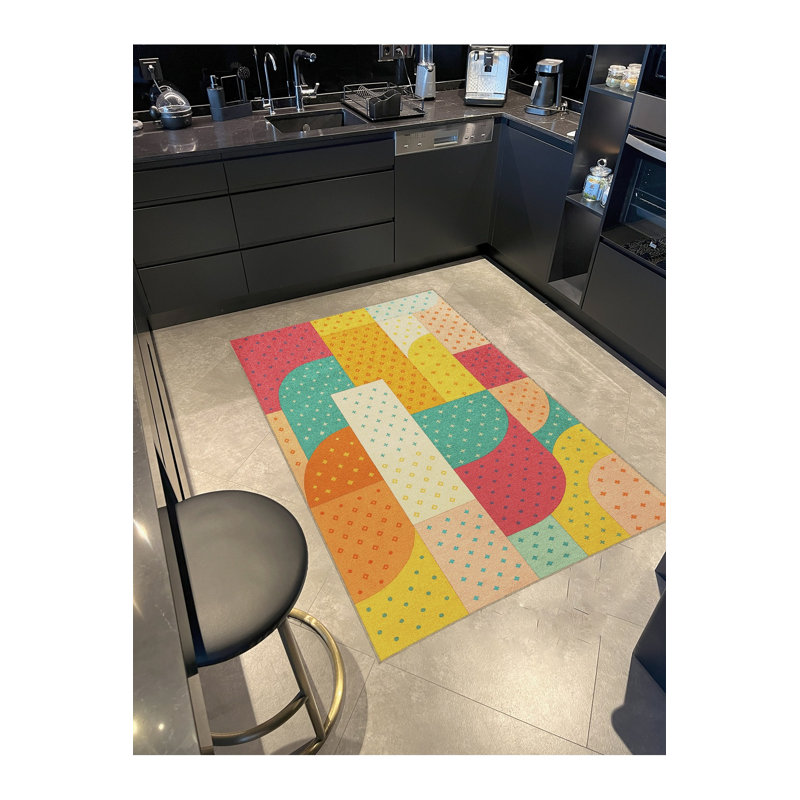 Tapis jaune tissé à motif lavable Mosso, 3'3" x 4'11"