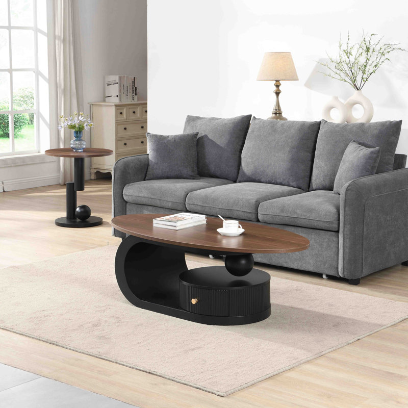 Ensemble de 2 tables basses gigognes, tables avec rangement, grand ensemble de table ronde ovale et ronde de 47,24 po, petite de 19,69 po, table centrale noire, table basse, table d'appoint
