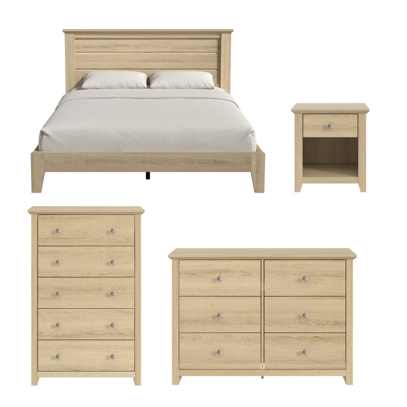 Tevrat Contemporary 3 Piece Bedroom Set, Queen, 3 Pcs: Bed, 2 Nightstands