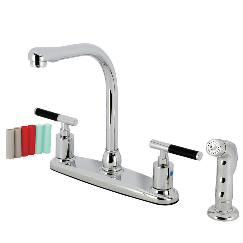 Kingston Brass Kaiser Two-Handle 4-Hole 8" Centerset Kitchen Faucet with Side Sprayer, Polished Chrome