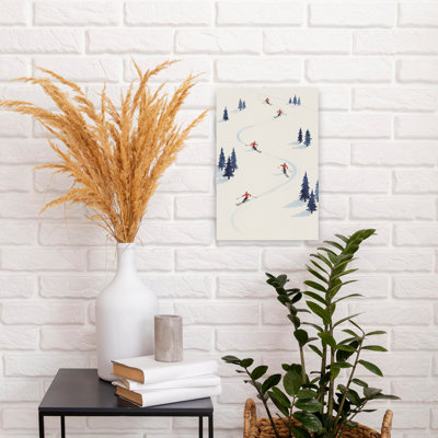 Hiver, montagne, ski, contemporain, pin, forêt, paysage, art mural