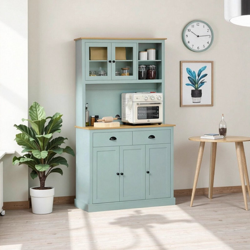 Grande armoire de rangement grise avec support pour micro-ondes