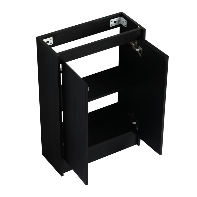 Lavabo de meuble-lavabo autoportant de 23 po. Modèle compact contemporain. Mouvement de porte à fermeture en douceur. Rangement abondant. Schéma de couleur châtaignier noir. Meuble-lavabo de salle de bain moderne facile à décontamine, châtaignier,
