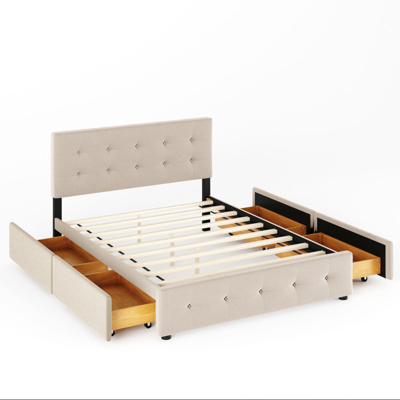 Upholstered Platform Storage Bed, Beige