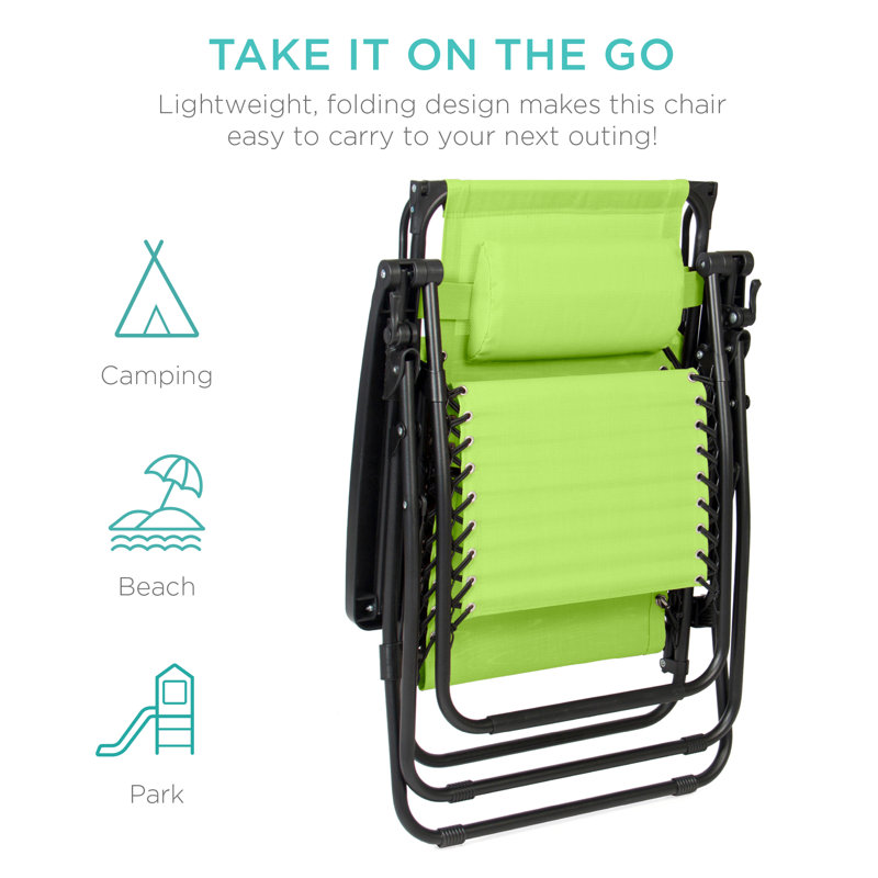 Fauteuil inclinable pliant avec auvent réglable, appui-tête et plateau à accessoires latéral, Vert citron