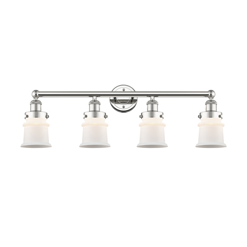 Petit luminaire pour salle de bain 4 lumières Cailen de la collection Edison, Blanc mat, Nickel poli