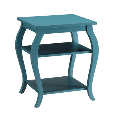 Teal Square Top End Table With 2 Shelves, Wooden Leg, Open Storage, Main Material, 18x18x23 Inches, 17 Lbs And Legs, Storage Solution, Inches