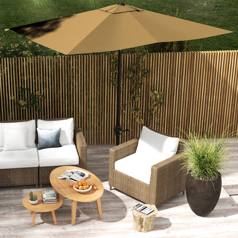 Parasol de patio rectangulaire 6,5 pi x 10 pi, housse de table d'extérieur avec inclinaison flexible, manivelle, café, 50 abris
