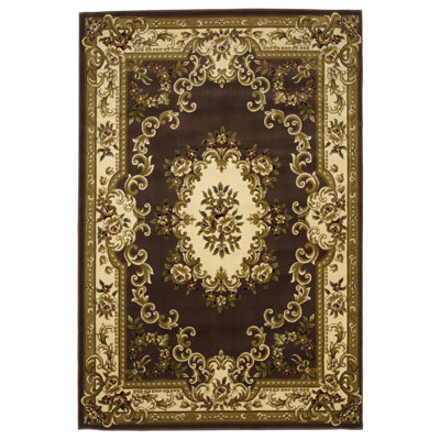 Corinthian Plum Ivory Machine Woven Hand Carved Floral Medallion Indoor Area Rug
