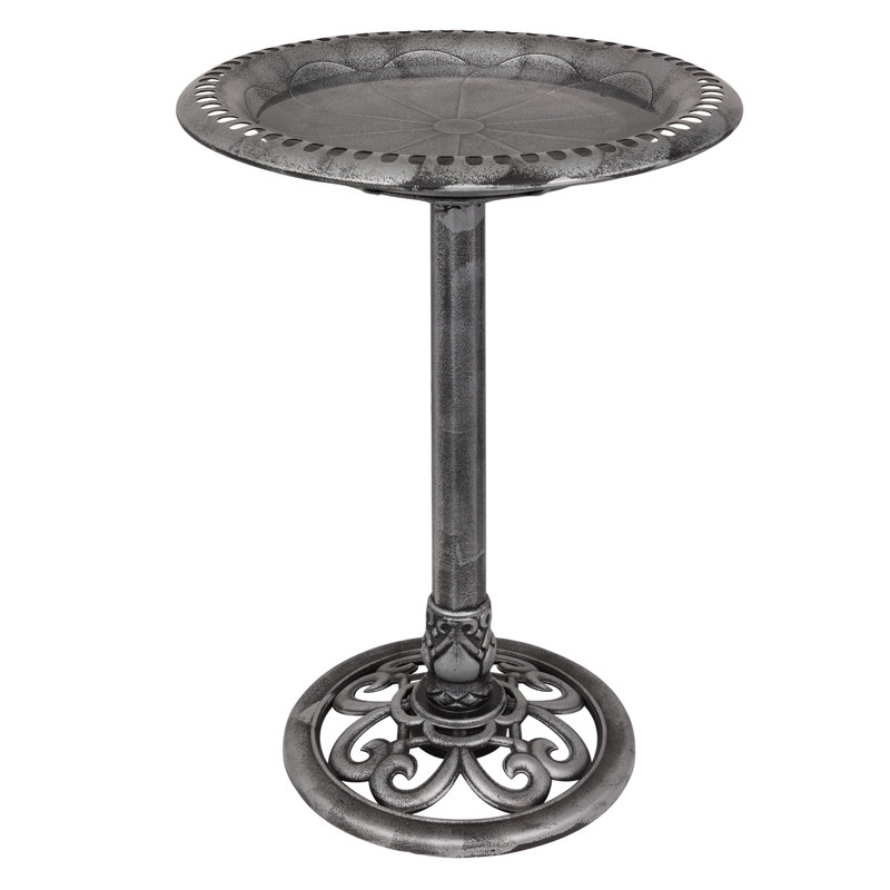 Bain d'oiseaux sur piédestal avec base à volutes et piquets, Gris