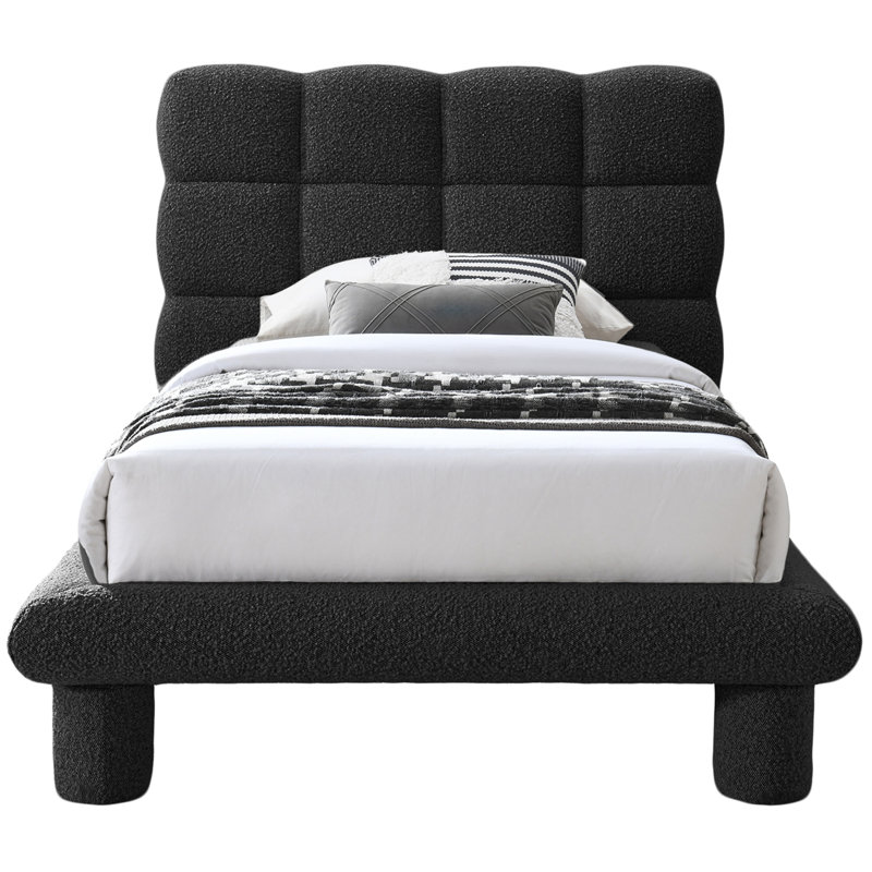 Deco Tufted Panel Bed, Twin, Black Boucle Fabric