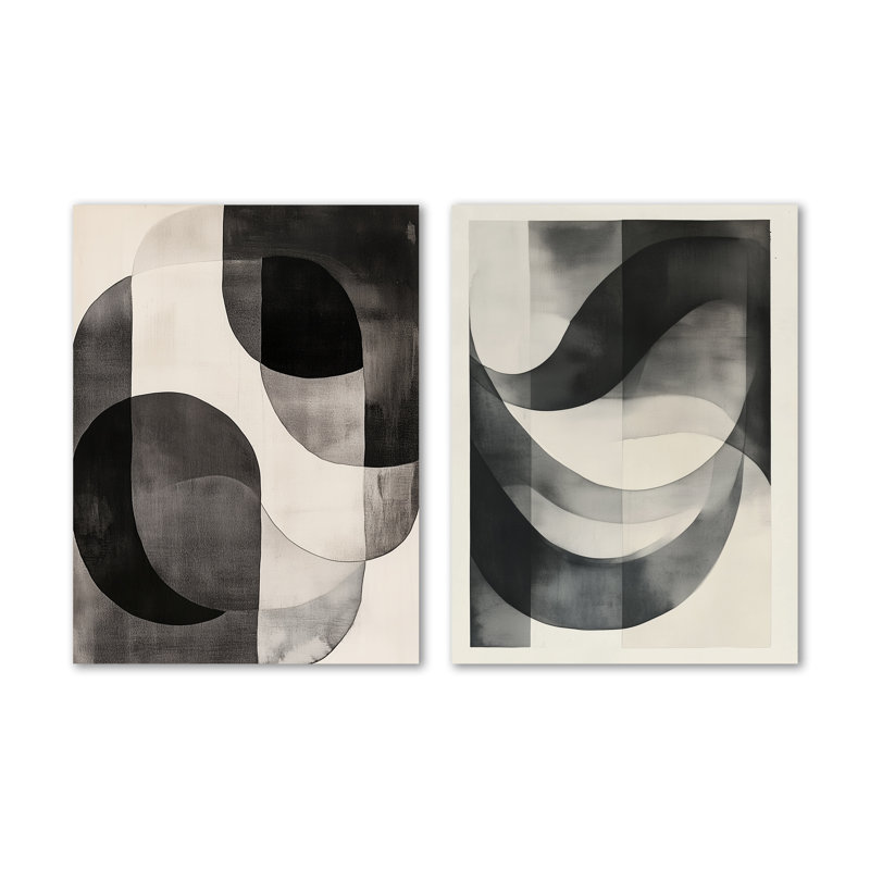 Géométrie noire et blanche Minimal Curves I - impression d'art moderne en métal 2 pièces, 32" H x 48" W