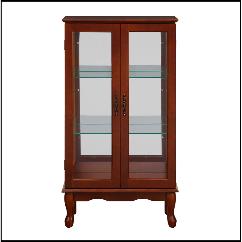 Lighted Diapaly Cabinet with Adjustable Shelves and Double Glass Doors, Cherry